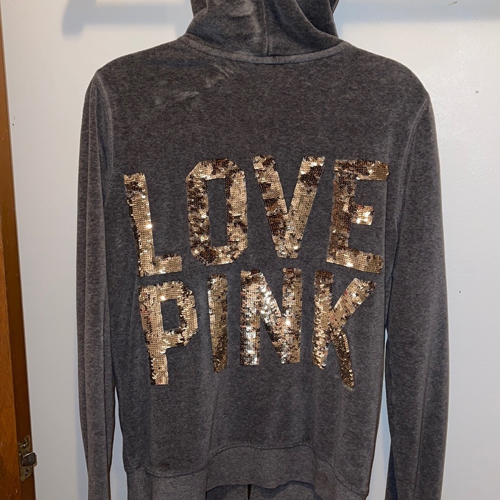 Victoria’s Secret PINK Grey Sequin Velour Jacket/Hoodie